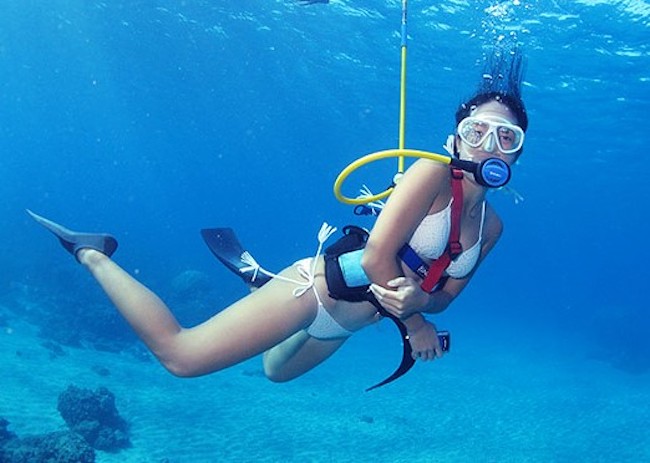 Sandra Snuba diving into the shallow waters of Cozumel.